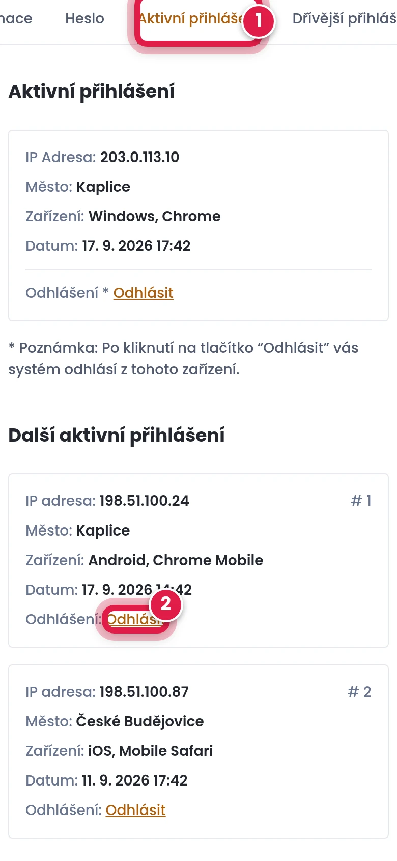 Zkontrolujte přihlášená zařízení