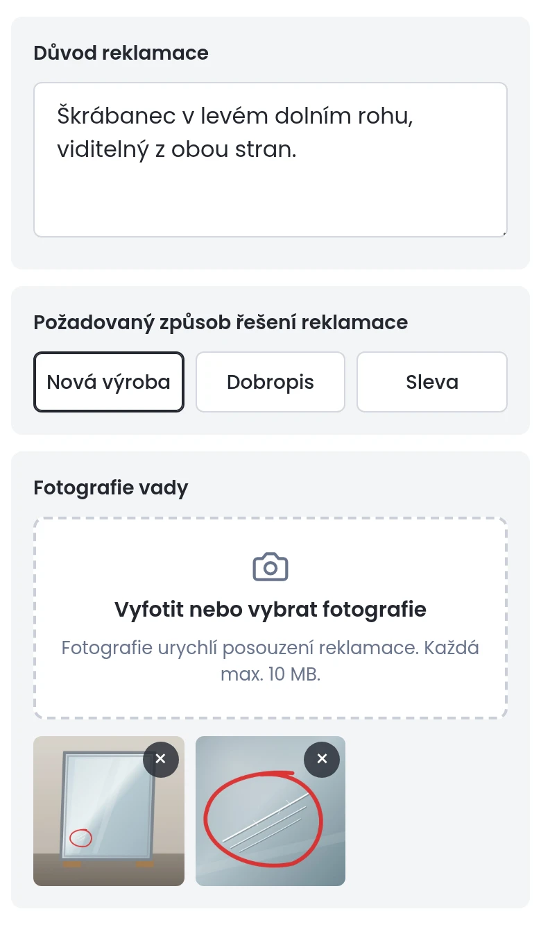 Popište vadu a přidejte fotky