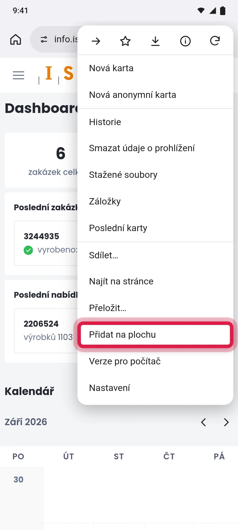 Vyberte „Přidat na plochu“