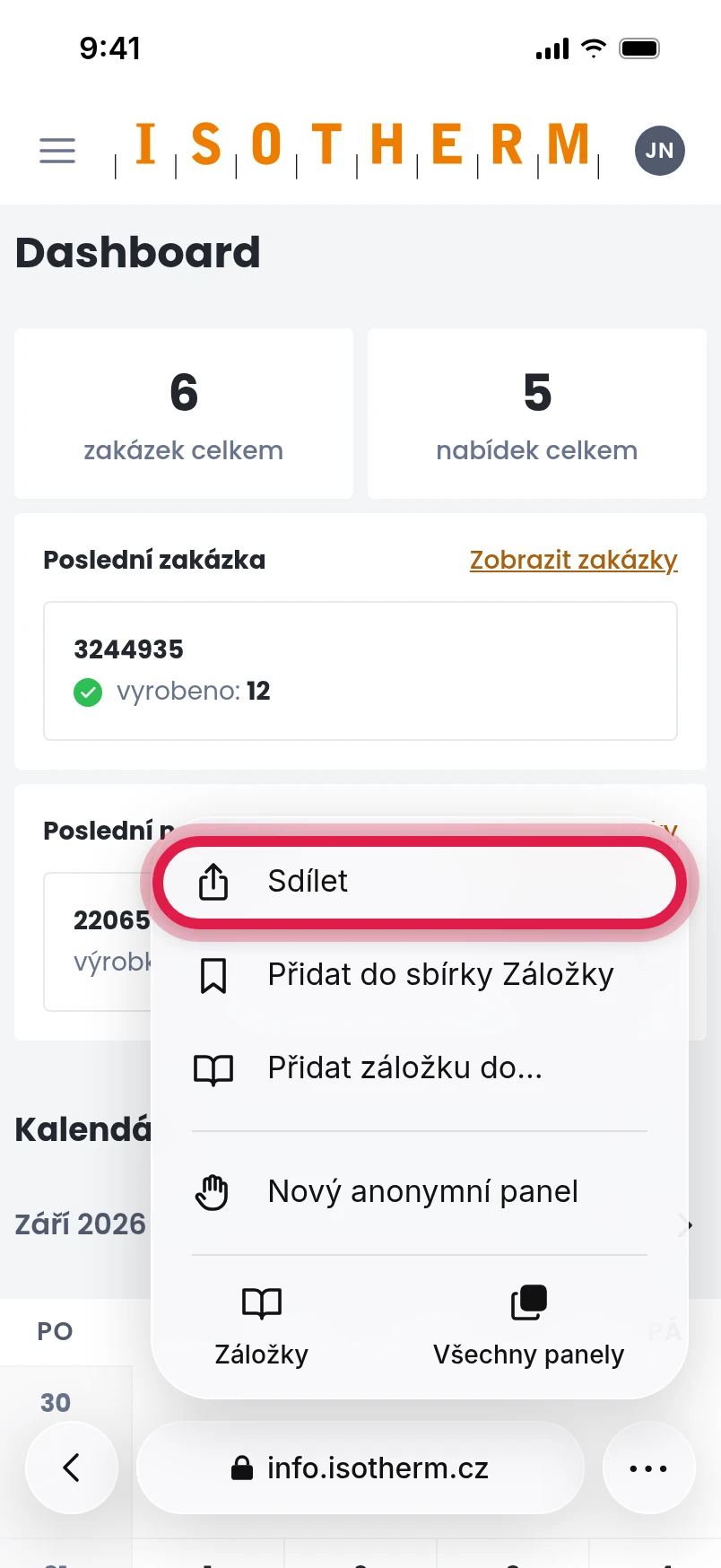 Zvolte „Sdílet“