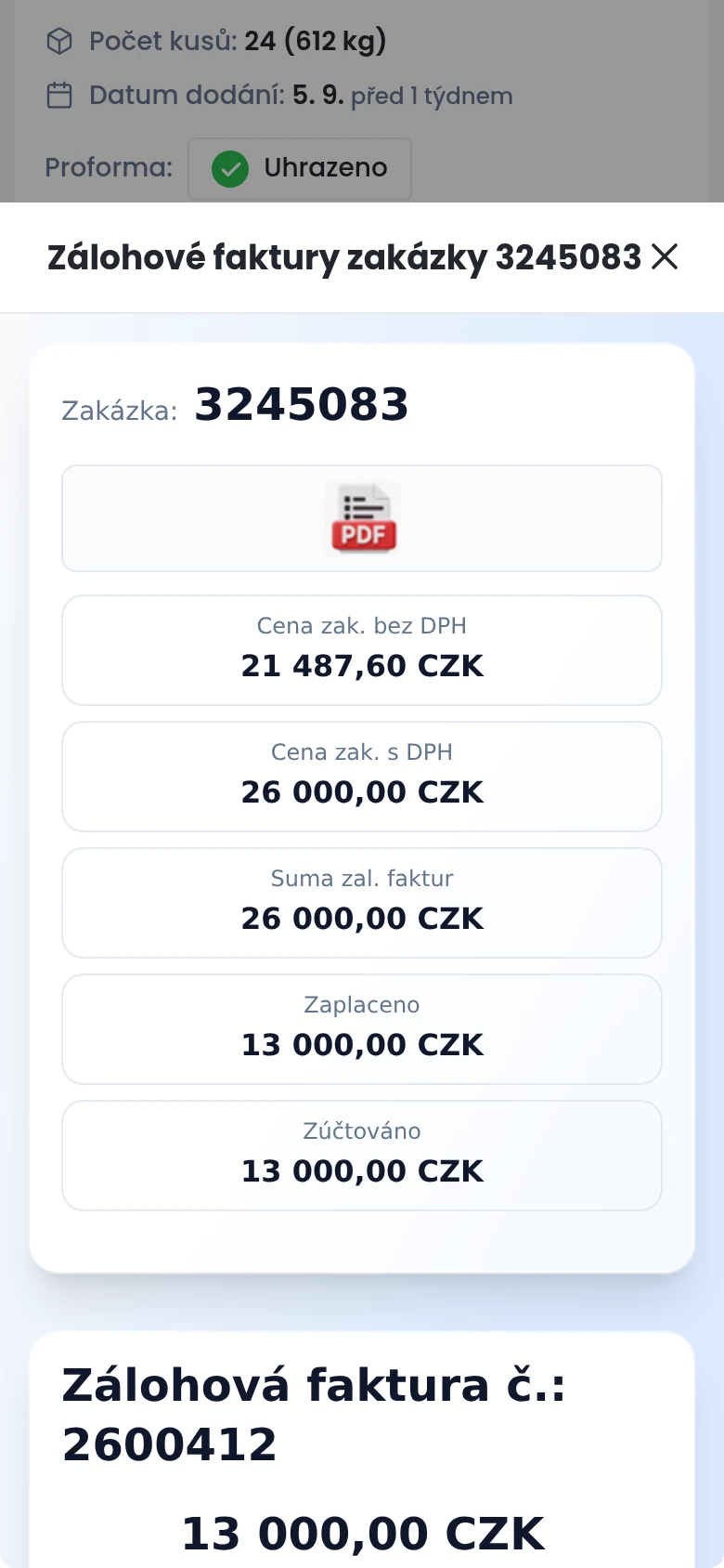 Otevřete zálohové faktury