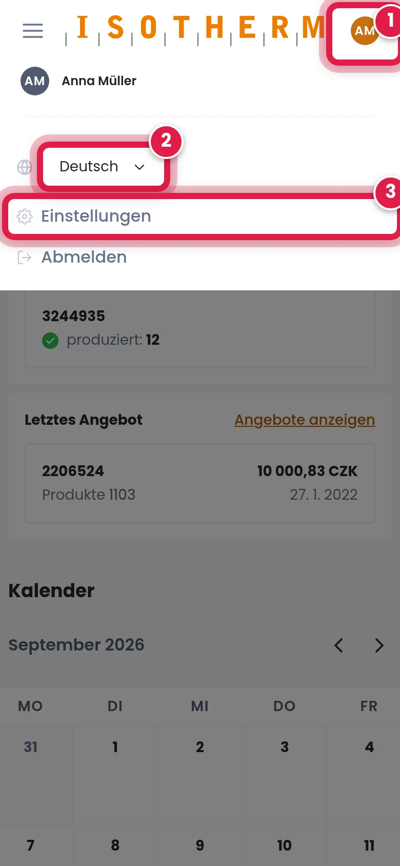 Sprache wechseln und Einstellungen öffnen