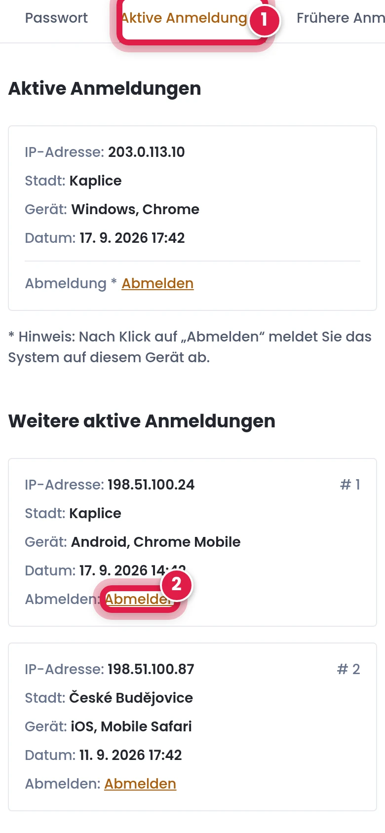 Angemeldete Geräte prüfen