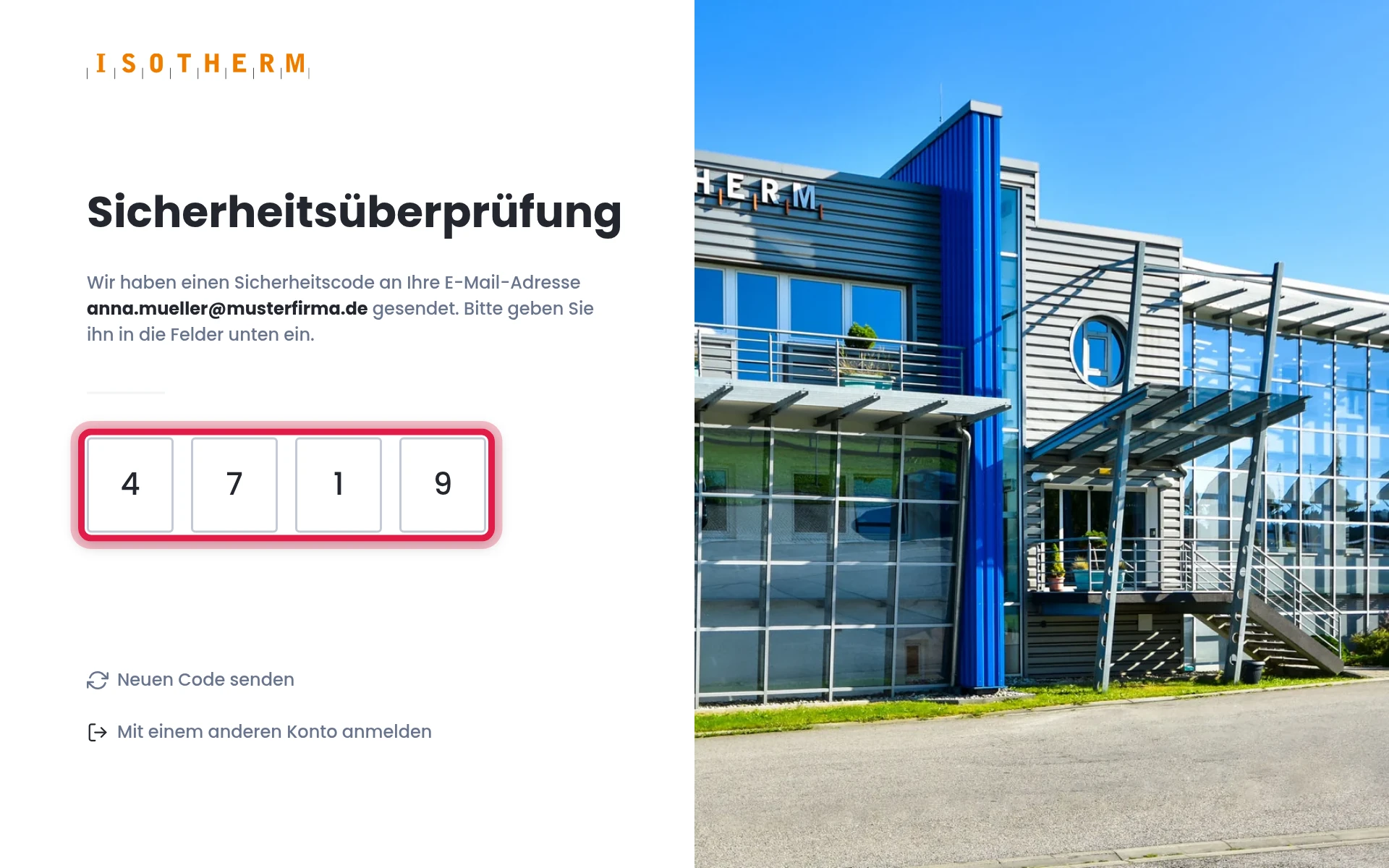 Code aus der E-Mail eingeben