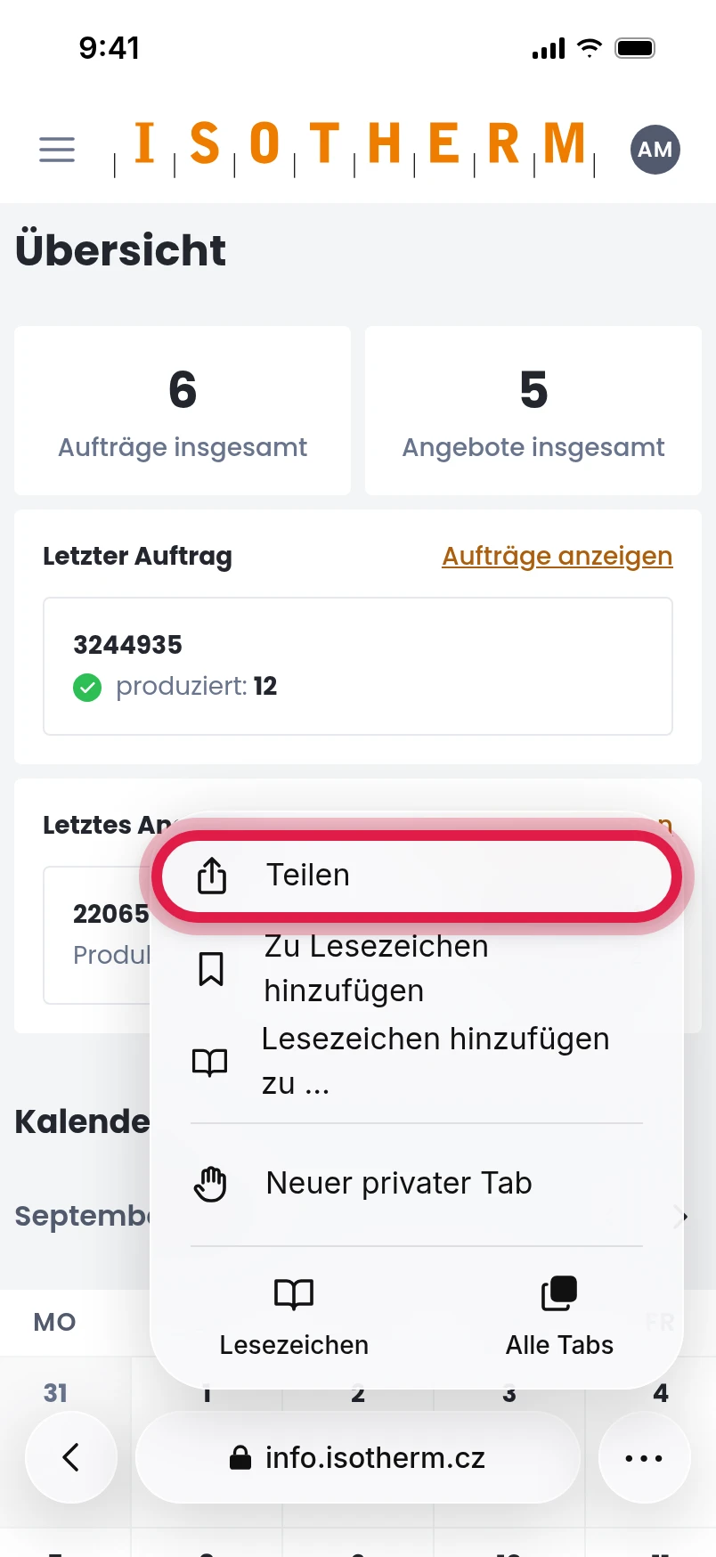 „Teilen“ wählen
