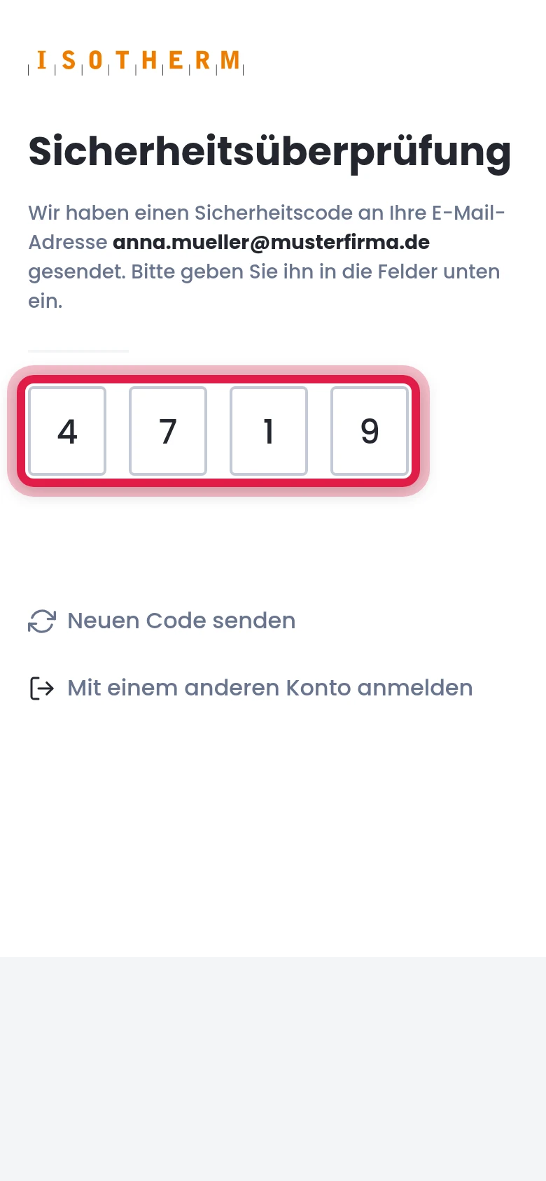 Code aus der E-Mail eingeben