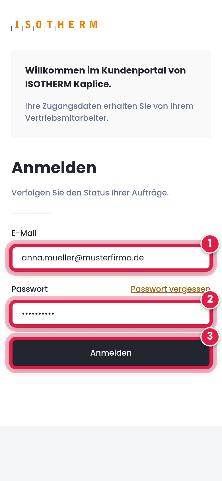 E-Mail und Passwort eingeben