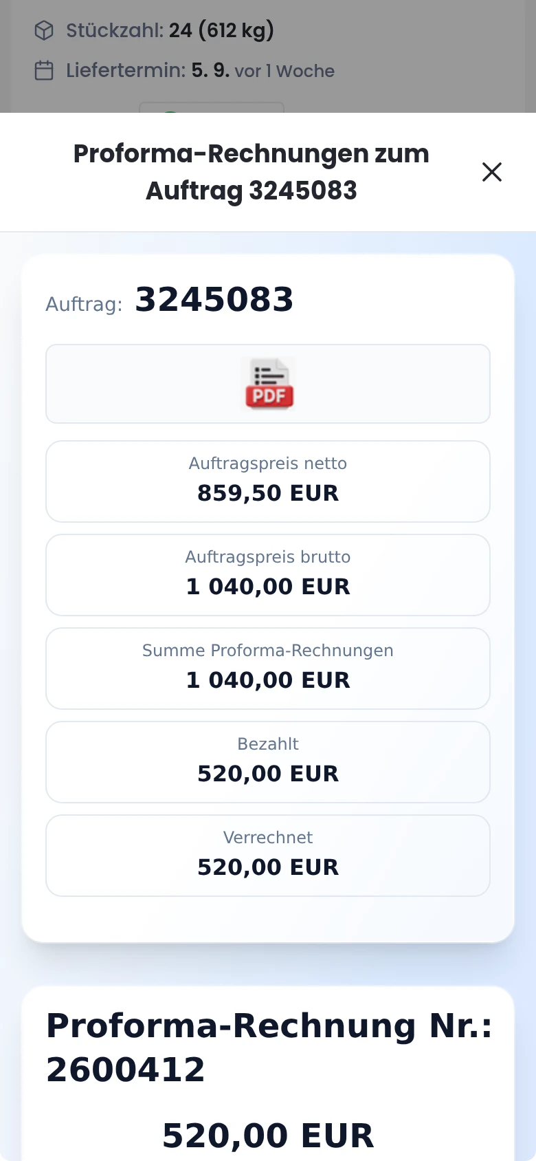 Anzahlungsrechnungen öffnen