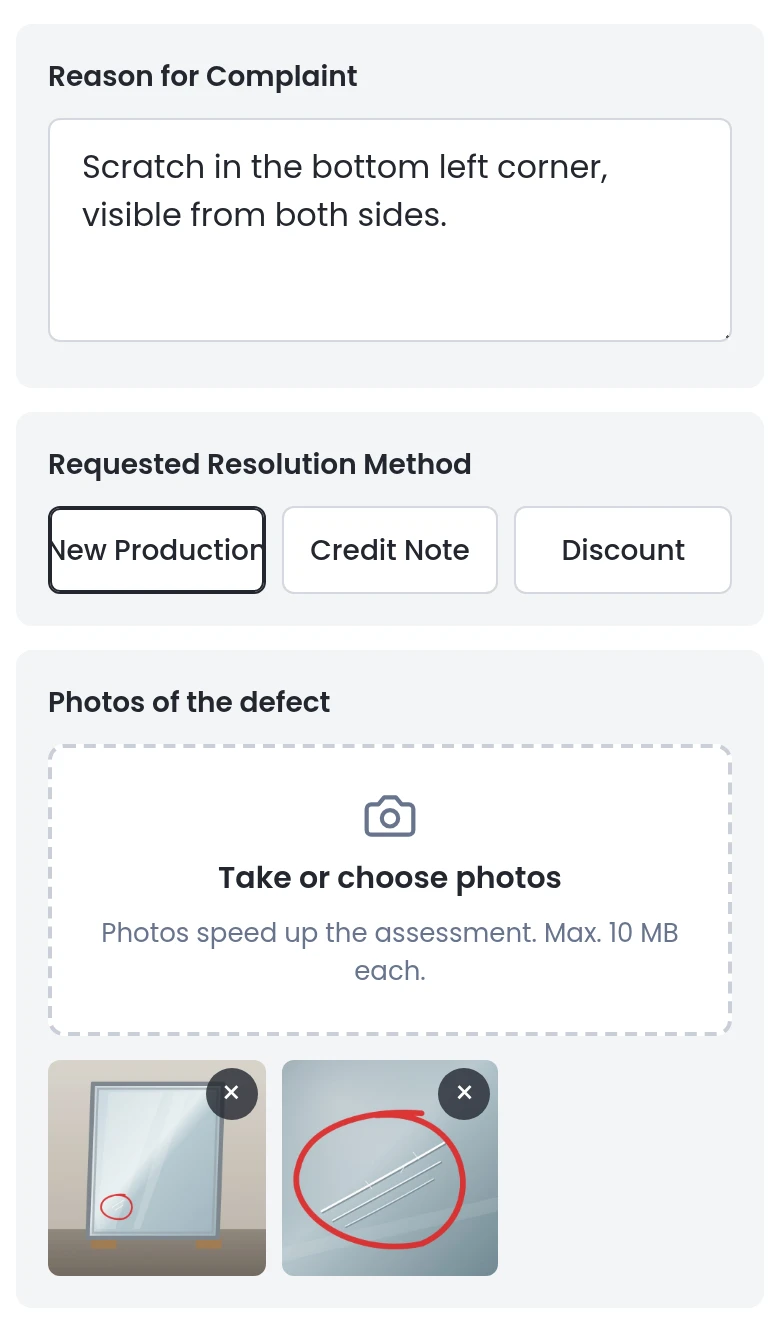 Describe the defect and add photos