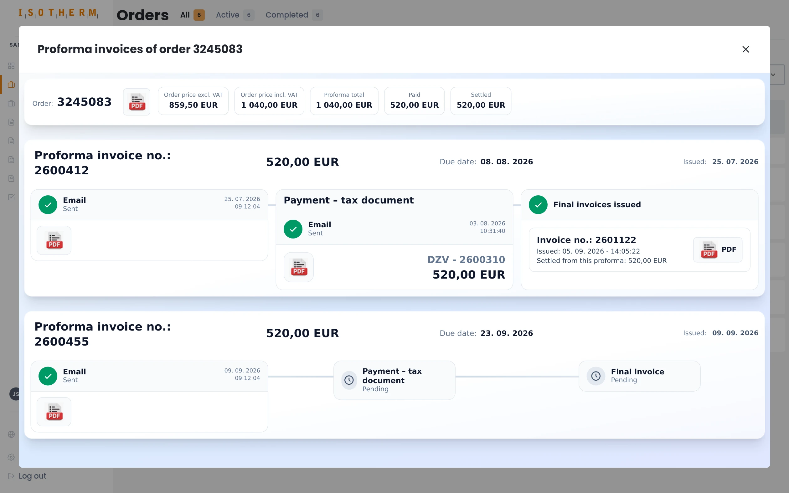 Open the proforma invoices