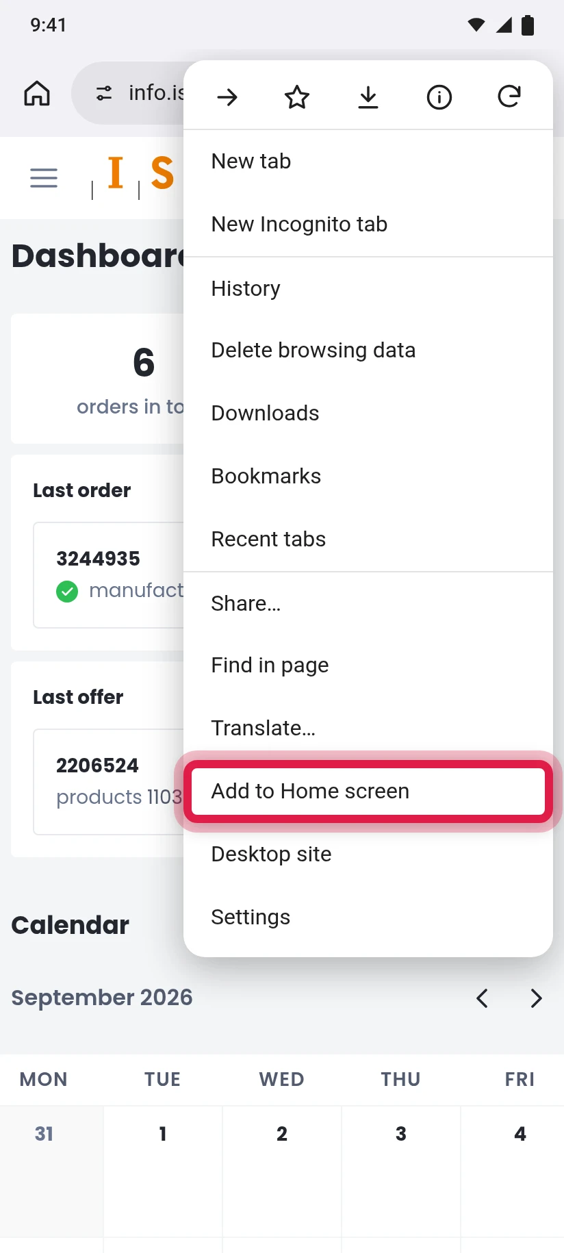 Choose “Add to Home screen”
