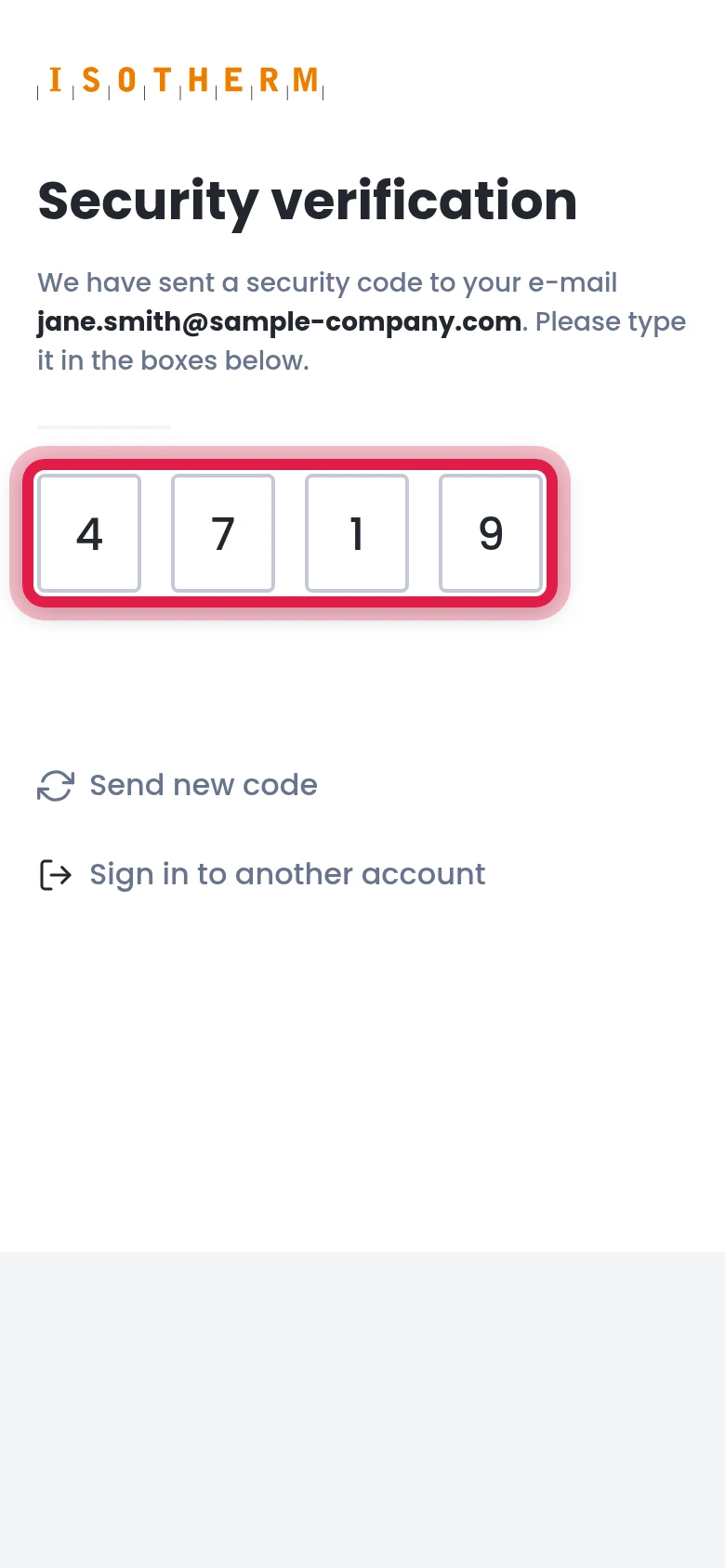 Type in the code from the e-mail
